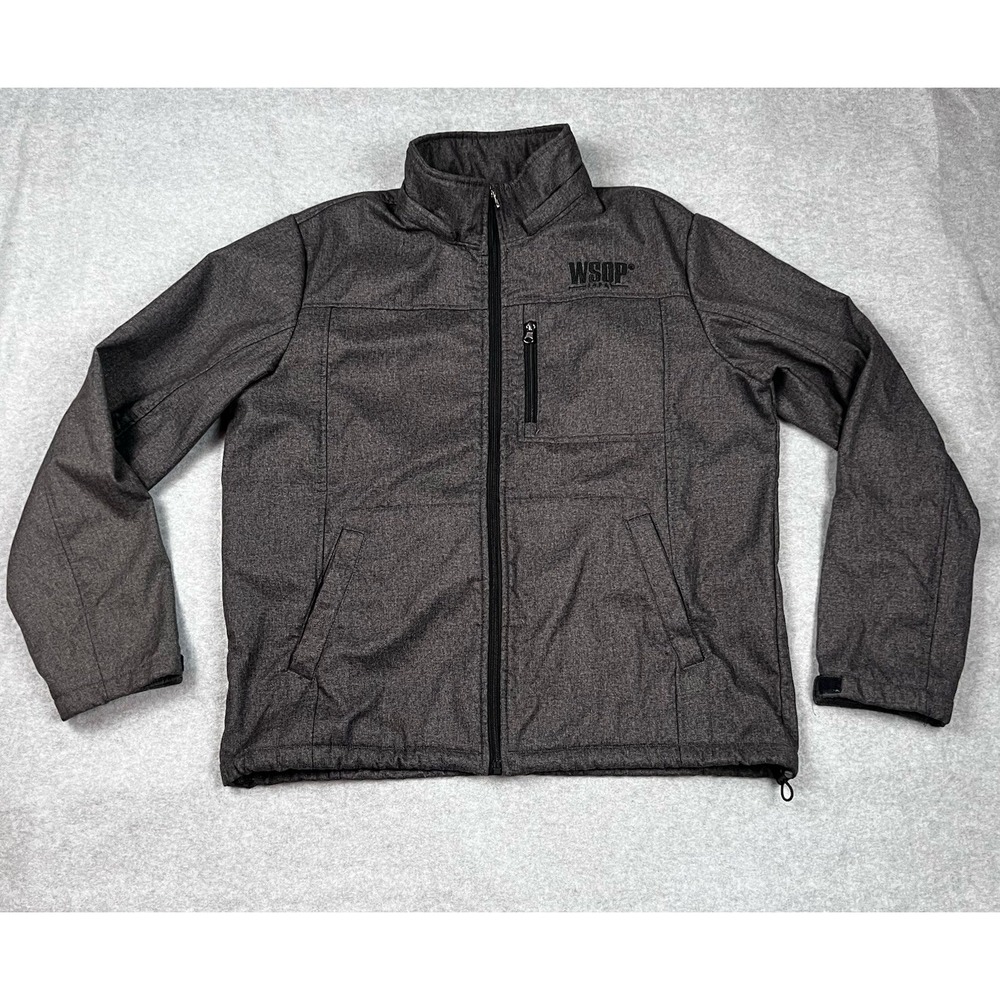 World Series Poker Mens Gray Full Zip Jacket Long Sleeve Size LARGE